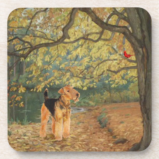 Dessous-de-verre Tchiens Airedale à l'affût des oiseaux (Devant)
