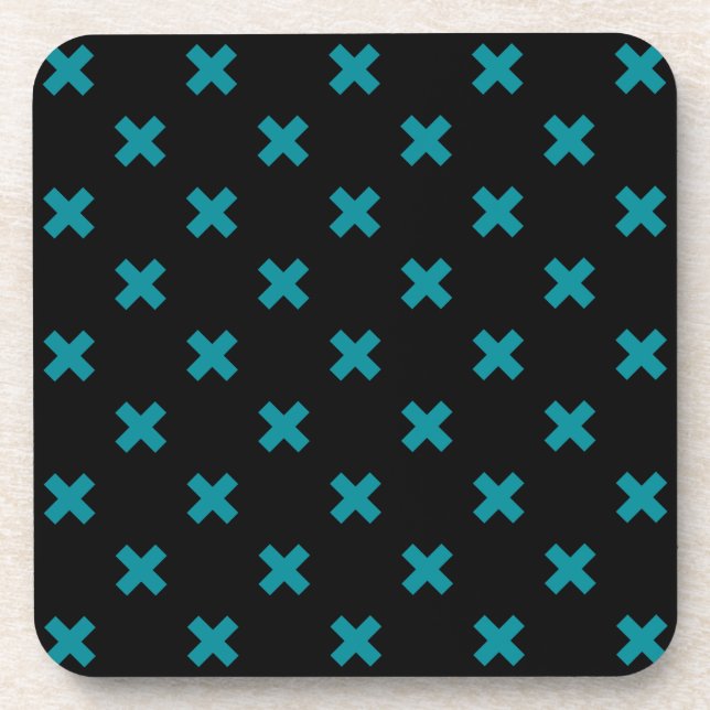 Dessous-de-verre Teal cross stitches on black (Devant)