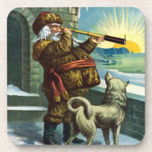 Dessous-de-verre Téléscope Père Noël Noël Vintage Chien Coucher de