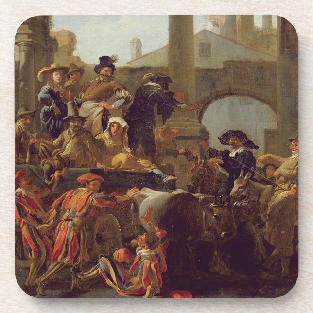 Dessous-de-verre Temps de carnaval à Rome, 1653 (huile sur la (Devant)