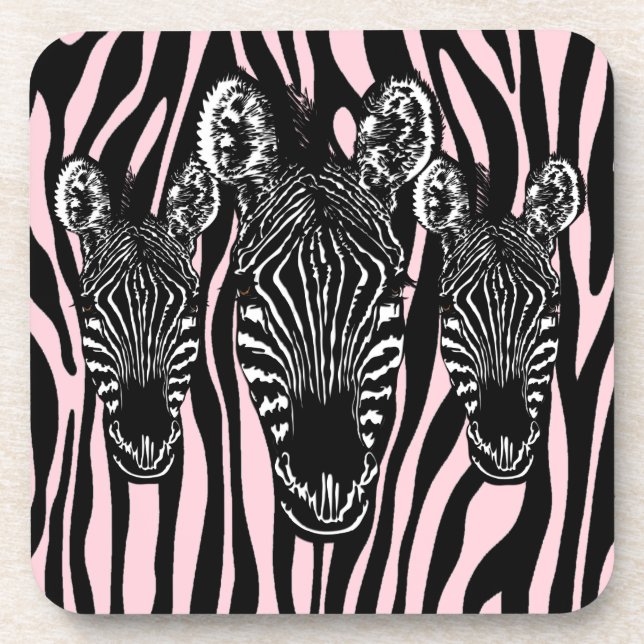 Dessous-de-verre Tendance Zebra Herd sur Zebra Imprimer rose (Devant)
