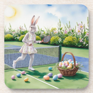 Dessous-de-verre Tennis Joueur lapin lapin de Pâques sur le court