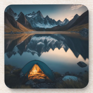 Dessous-de-verre Tente, Montagnes et Art Thématique de Camping au L