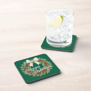 Dessous-de-verre Terrain Décembre Classé Avec Vacances Bow Blanc