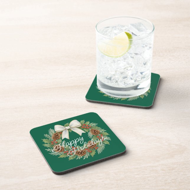 Dessous-de-verre Terrain Décembre Classé Avec Vacances Bow Blanc (Côté Droit)