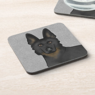 Dessous-de-verre Tête de chien Berger Allemand Bi-Noir Gros Plan Gr