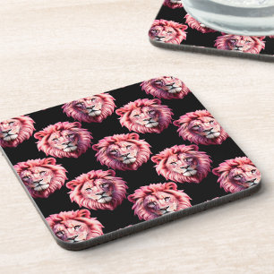 Dessous-de-verre Tête de lion rose motif animal design - Noir