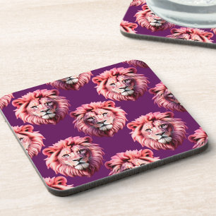 Dessous-de-verre Tête de lion rose motif animal design violet