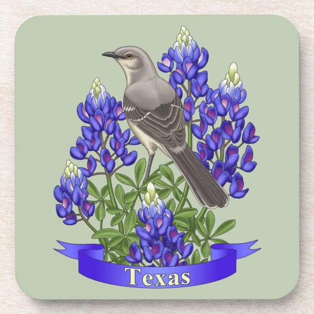 Dessous-de-verre Texas State Mockingbird & Bluebonnet Flower (Devant)