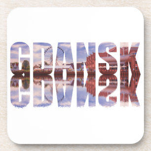 Dessous-de-verre Texte de Gdansk avec vue sur la vieille ville avec