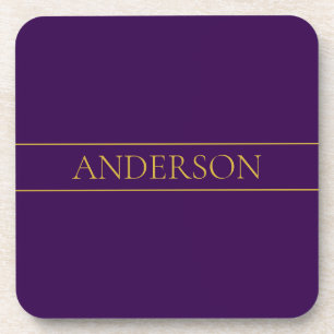 Dessous-de-verre Texte personnalisable élégant Or et violet foncé