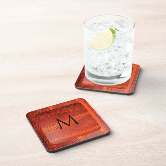 Dessous-de-verre Texture en bois de cerisier avec monogramme person (Côté Droit)