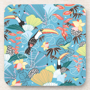 Dessous-de-verre Texture tropicale avec des toucans et des colibris