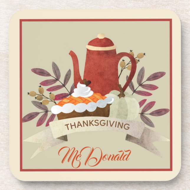 Dessous-de-verre Thanksgiving Pie and Coffe Pot Design Dessous de v (Devant)