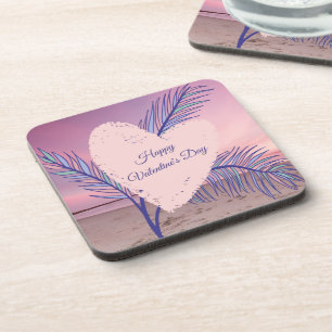Dessous-de-verre Thème côtier Pastel Valentine Pink Sunset Beach