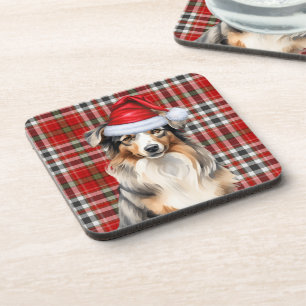 Dessous-de-verre Thème d'hiver Australian Shepherd Chien rouge Plai