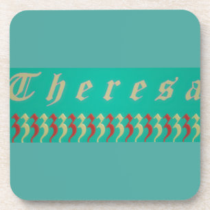 Dessous-de-verre Theresa Nom graphique design aqua bleu et rouge