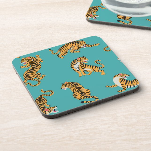 Dessous-de-verre Tiger sur Motif Turquoise (Côté gauche)