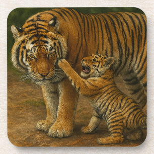 Dessous-de-verre Tiger Tenderness - Parent et Cub en Forêt