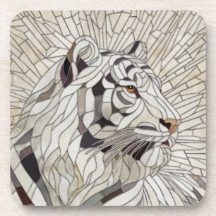Dessous-de-verre Tigre blanc - Art numérique en mosaïque de verre t
