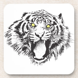 Dessous-de-verre Tigre en noir avec yeux jaunes