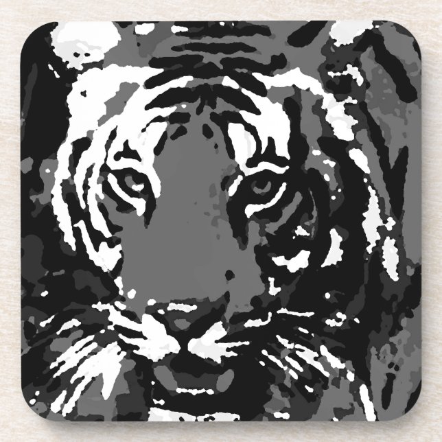 Dessous-de-verre Tigre noir blanc Pop Art (Devant)