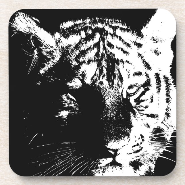 Dessous-de-verre Tigre noir et blanc Pop Art (Devant)