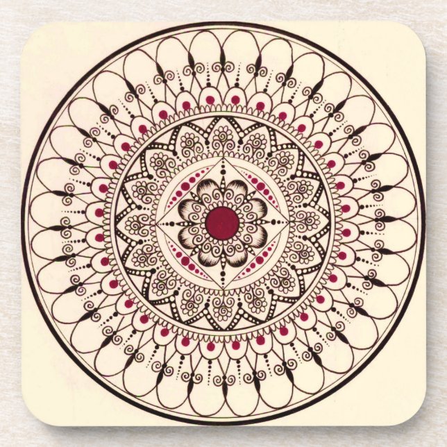 Dessous de verre tirés par la main de mandala (Devant)