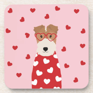 Dessous-de-verre Tireur de Fox Terrier Fil de Fer Lunettes de cœur