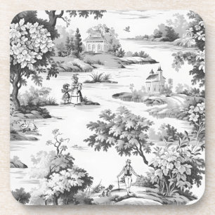 Dessous-de-verre Toile de jouy, noir et blanc, porcelaine,