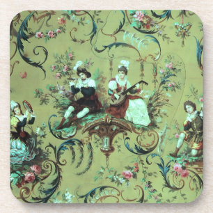 Dessous-de-verre Toile vintage française verte Toile victorienne Fl