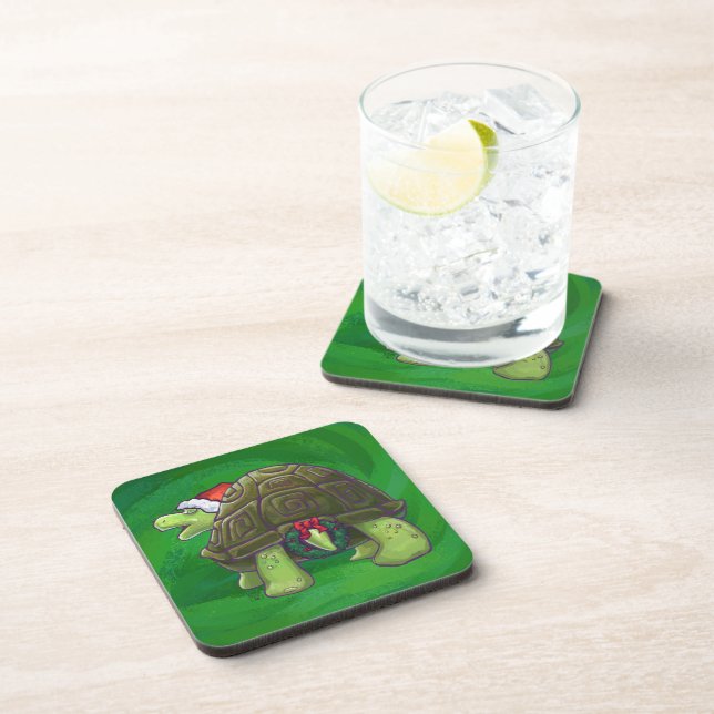 Dessous-de-verre Tortue à Santa Chapeau sur Vert (Côté Droit)