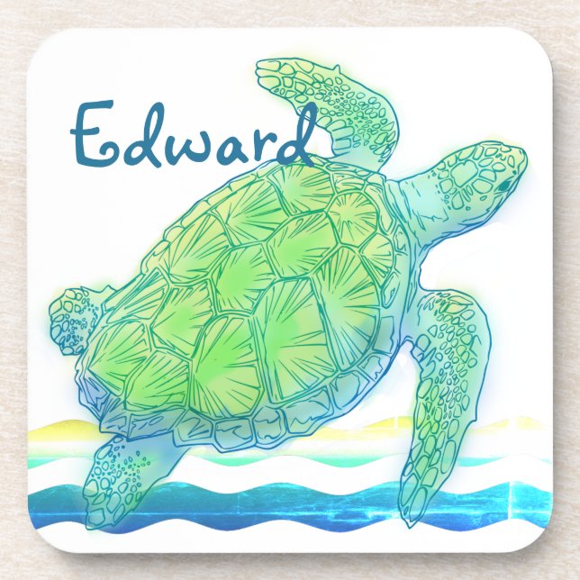 Dessous-de-verre Tortue bleue et verte (Devant)