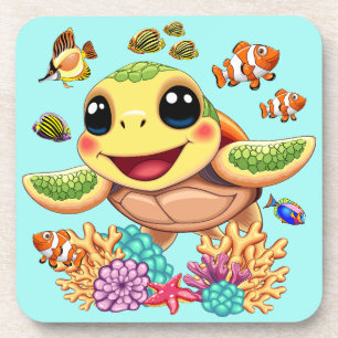 Dessous-de-verre Tortue de mer Bébé heureux et mignonne personnage