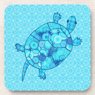 Dessous-de-verre Tortue tourbée fractale - cobalt et bleu turquoise