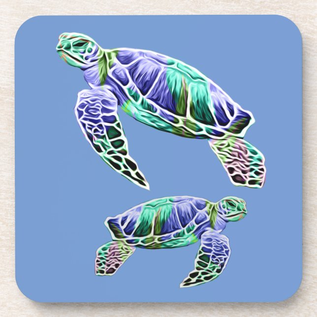 Dessous-de-verre Tortues marines bleu-vert (Devant)