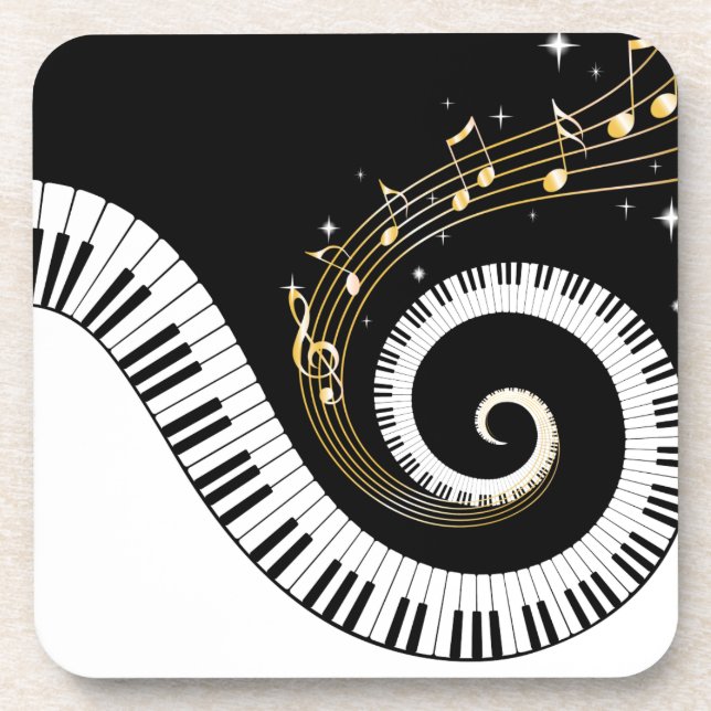 Dessous-de-verre Touches de piano et notes d'or Stickers (Devant)