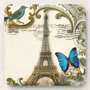 Dessous-de-verre Tour Eiffel vintage de Paris de remous de bleu de