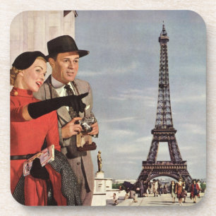 Dessous-de-verre Touristes vintages à la Tour Eiffel, Paris Vacance