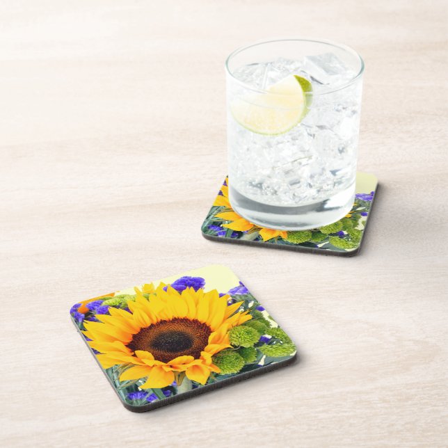 Dessous-de-verre Tournesol et Statice Bleue (Côté Droit)