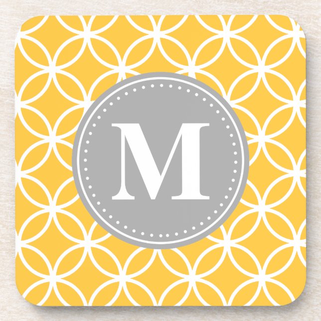 Dessous-de-verre Tournesol Jaune Cercles géométriques Gris Monogram (Devant)