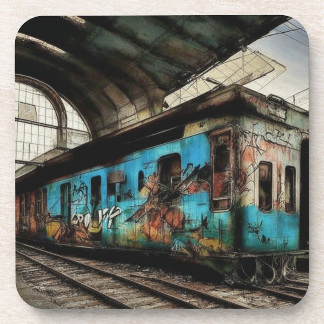 Dessous-de-verre Train abandonné avec graffitis Art de rue urbain (Devant)