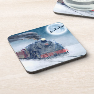 Dessous-de-verre Train de Noël de minuit avec Girl et Père Noël