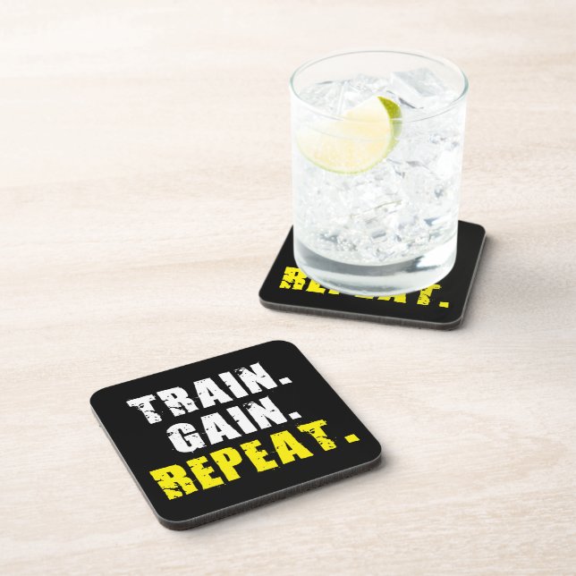 Dessous-de-verre TRAIN, GAIN, REPEAT - Gym Workout Motivational (Côté Droit)