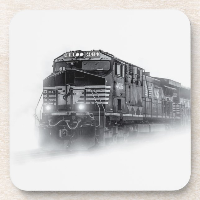 Dessous-de-verre Trains de train noir et blanc (Devant)