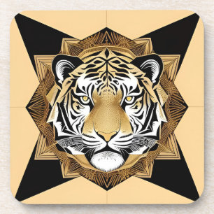 Dessous-de-verre Travail d'art du tigre ornemental doré