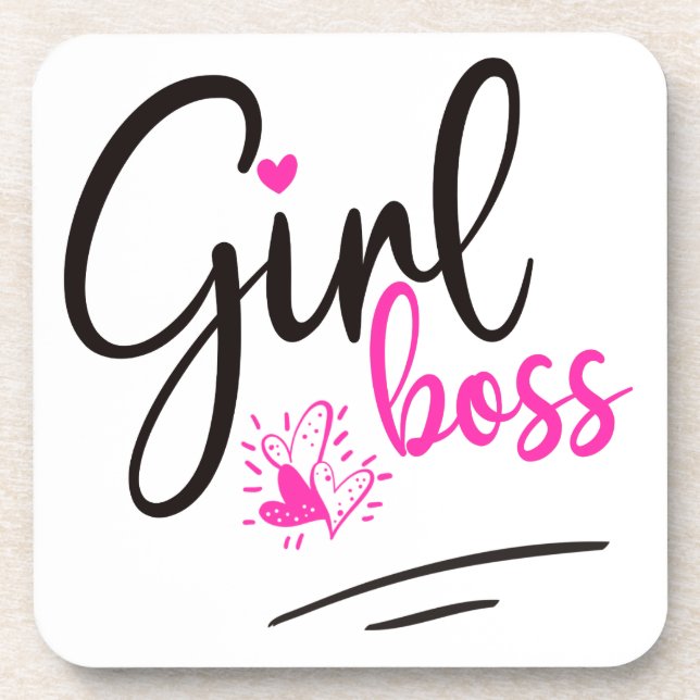 Dessous-de-verre Trendy Girl Boss Typography Pink Black Hearts (Devant)
