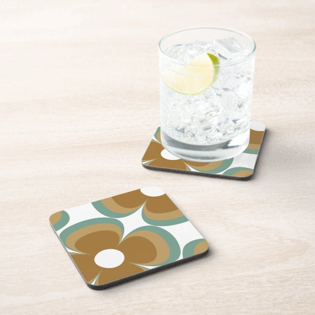 Dessous-de-verre Trendy Teal Caramel Retro Groovy Flowers Seamless (Côté Droit)