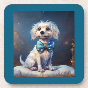 Dessous-de-verre Très mignon petit chien avec noeud papillon bleu