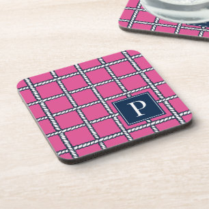 Dessous-de-verre Tresse de corde nautique – Monogramme côtier rose